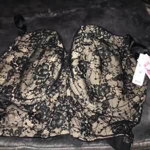 Cacique Black Lace and Sequin Detail 38G New w/Tag